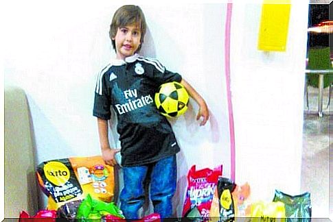 boy with his presents (ration)