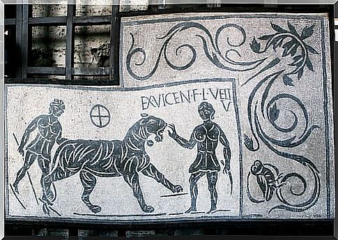 Ancient mosaic showing the beasts of the Coliseum